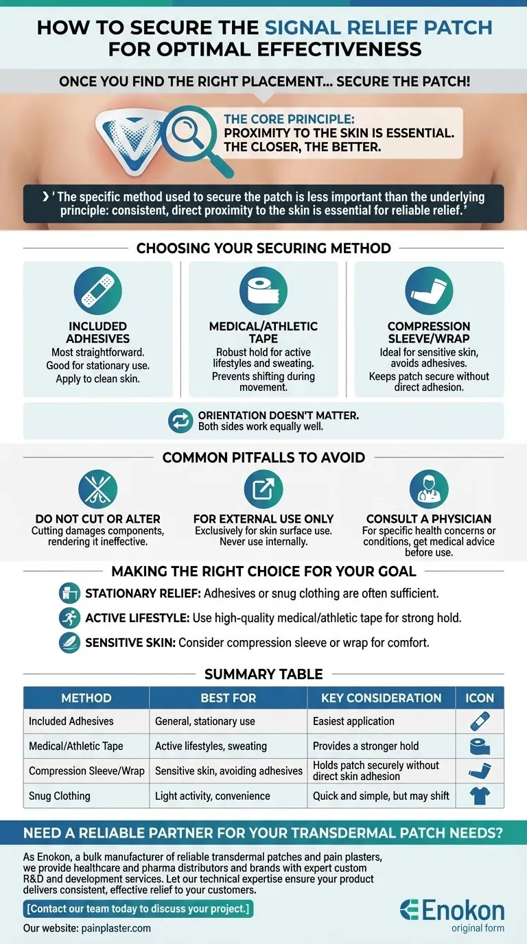 シグナル・リリーフ・パッチは、適切な位置が見つかったら、どのように固定すればよいのでしょうか？効果的な疼痛緩和のために最適な接着を確保する ビジュアルガイド
