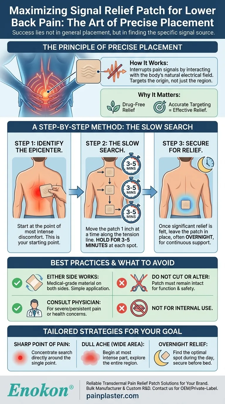 ¿Cómo debe utilizarse el parche Signal Relief para aliviar la zona lumbar?Maximizar el confort y la movilidad Guía Visual