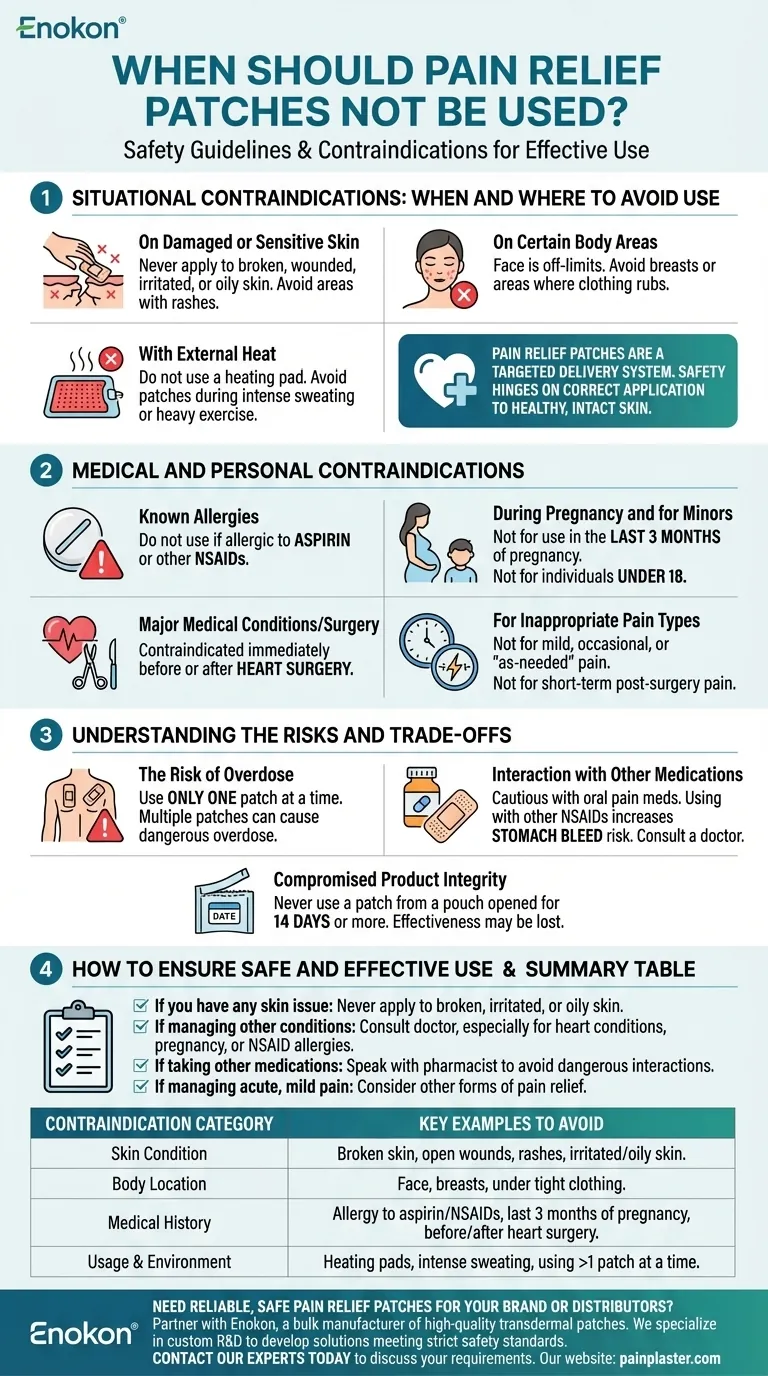 Quando é que o adesivo para alívio da dor não deve ser utilizado?Principais diretrizes de segurança para evitar riscos Guia Visual