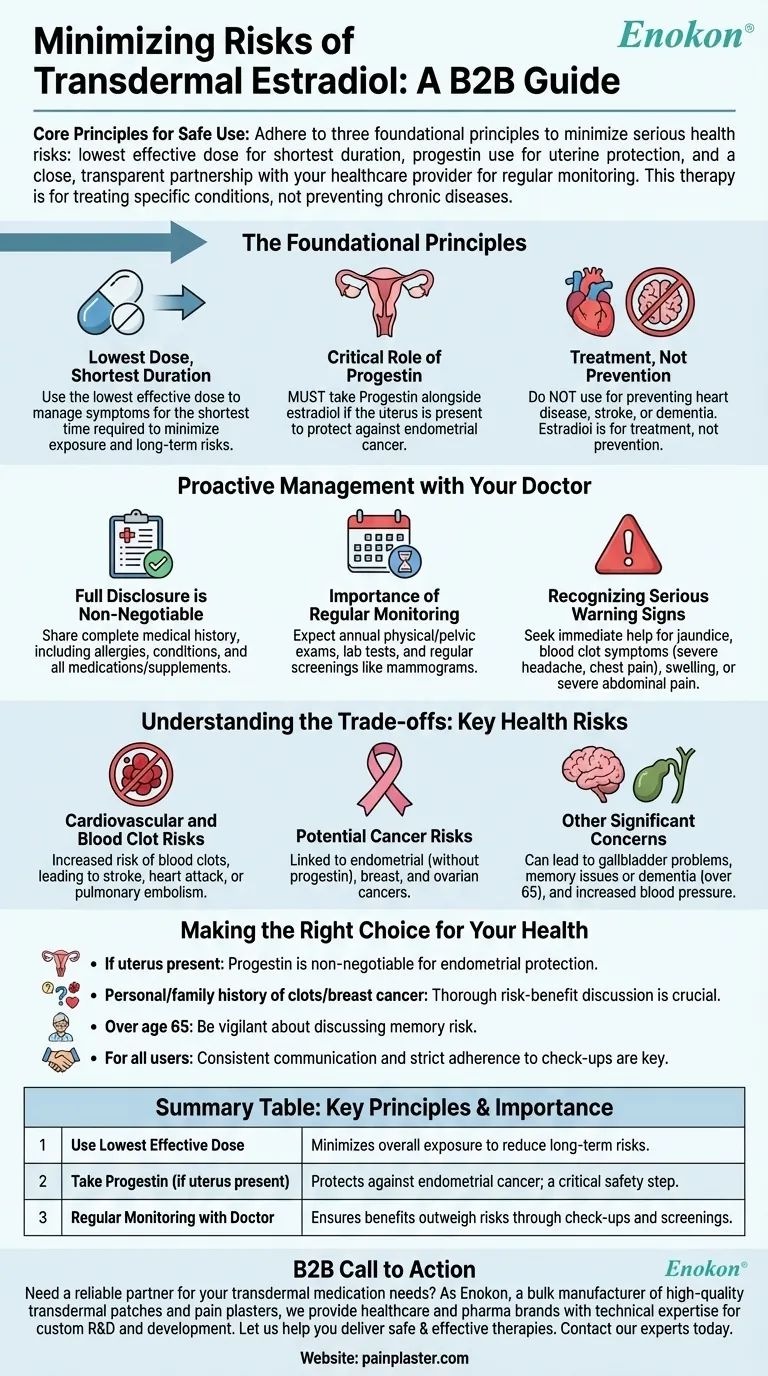 Como é que o risco de problemas de saúde graves pode ser minimizado durante a utilização de estradiol transdérmico?Dicas de segurança para uma terapia hormonal eficaz Guia Visual