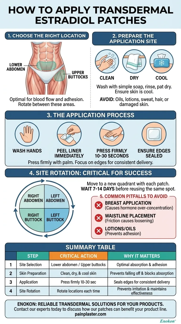 経皮エストラジオールパッチはどのように貼付すべきか？最適なホルモン送達のための専門家のヒント ビジュアルガイド
