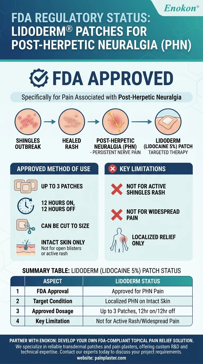 Qual é a situação regulamentar dos adesivos Lidoderm para a nevralgia pós-herpética?Alívio para a PHN aprovado pela FDA Guia Visual