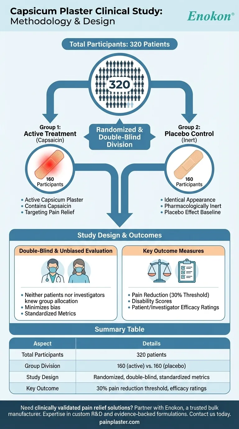 How many patients participated in the capsicum plaster study and how were they divided? Key Insights Visual Guide
