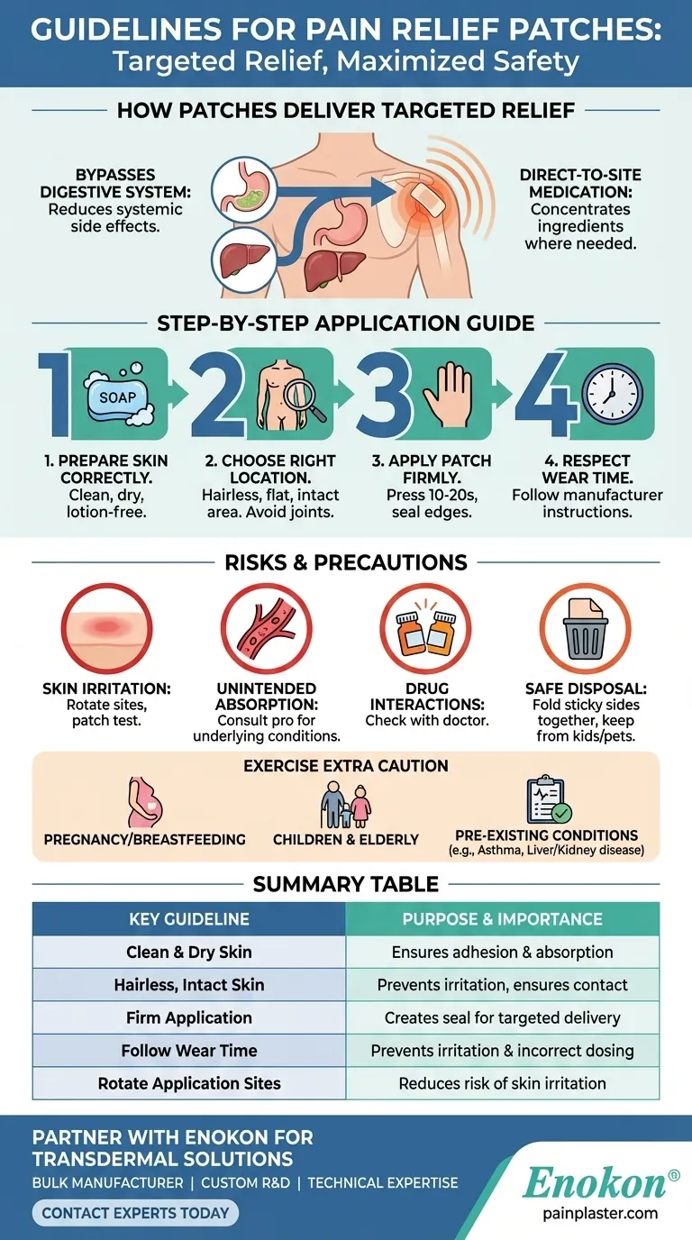 Quais são as diretrizes para a aplicação de pensos para alívio da dor?Garantir um controlo seguro e eficaz da dor Guia Visual