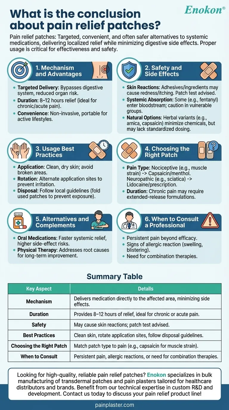 ما هي الخلاصة حول لصقات تخفيف الألم؟تخفيف آمن ومستهدف للألم المزمن والحاد دليل مرئي
