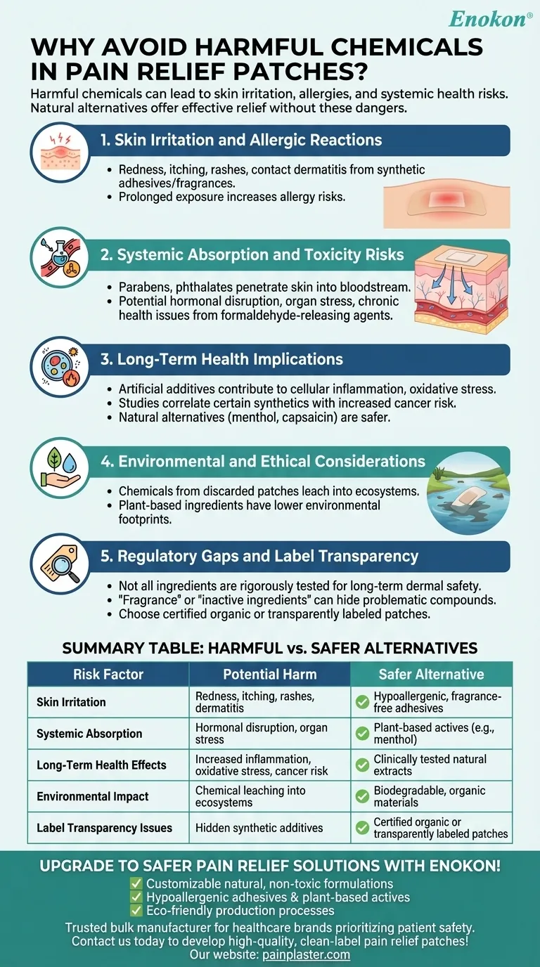 Why should one avoid harmful chemicals in pain relief patches? Risks & Safe Alternatives Visual Guide