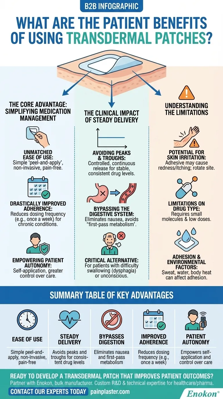 What are the patient benefits of using transdermal patches? Experience Non-Invasive, Steady Medication Delivery Visual Guide
