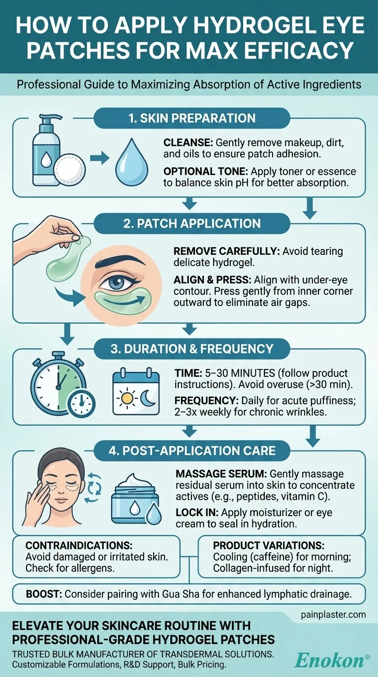 Как следует применять гидрогелевые патчи для глаз?Максимальное впитывание для более сияющей и упругой кожи Визуальное руководство