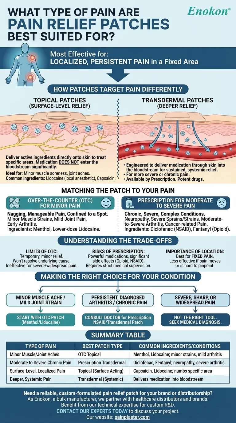 Para que tipo de dor são os adesivos de alívio da dor mais adequados?Alívio direcionado para dores persistentes e localizadas Guia Visual