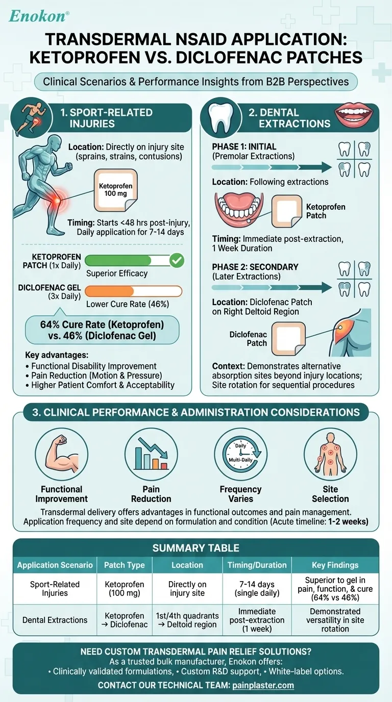 Onde e quando foram aplicados os pensos de cetoprofeno e diclofenac?Principais aplicações clínicas explicadas Guia Visual