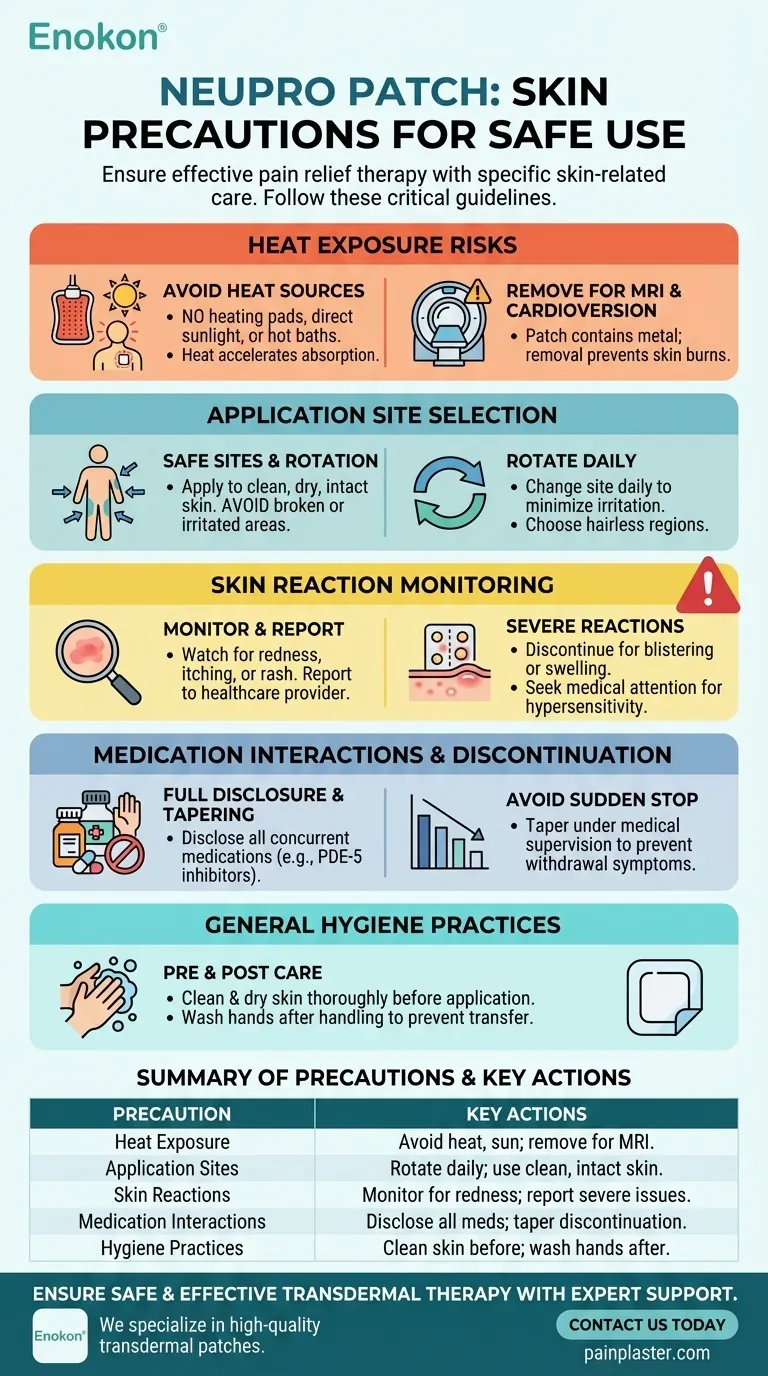 使用NEUPRO贴剂时应采取哪些与皮肤相关的预防措施？用户基本安全提示 图解指南