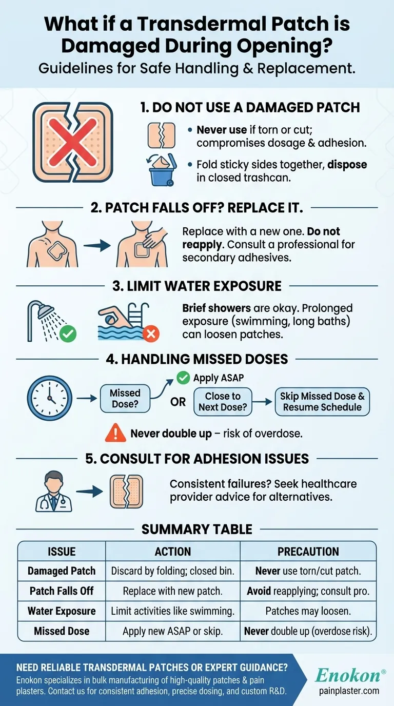 開封時に経皮吸収型テープが破損した場合はどうすればよいですか？安全な取り扱いのヒント ビジュアルガイド