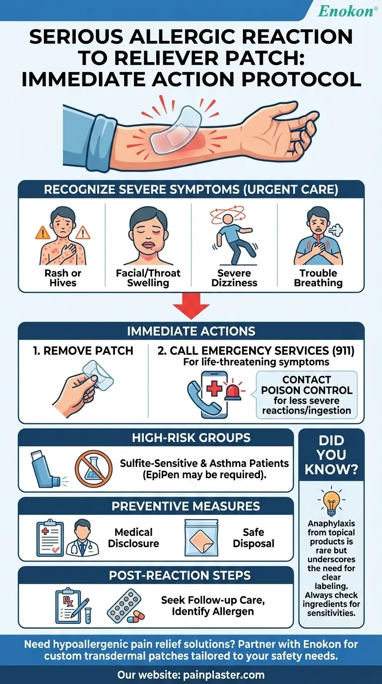 O que deve ser feito em caso de reação alérgica grave ao Reliever Patch?Passos de emergência e dicas de prevenção Guia Visual