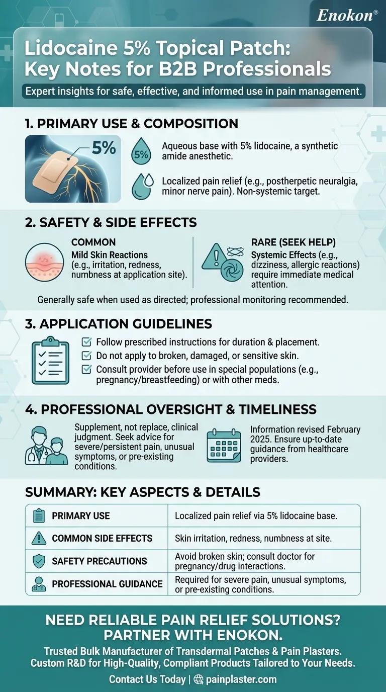 Ci sono note aggiuntive sulla lidocaina 5 per cento cerotto topico?Principali informazioni sulla sicurezza e sull'uso Guida Visiva