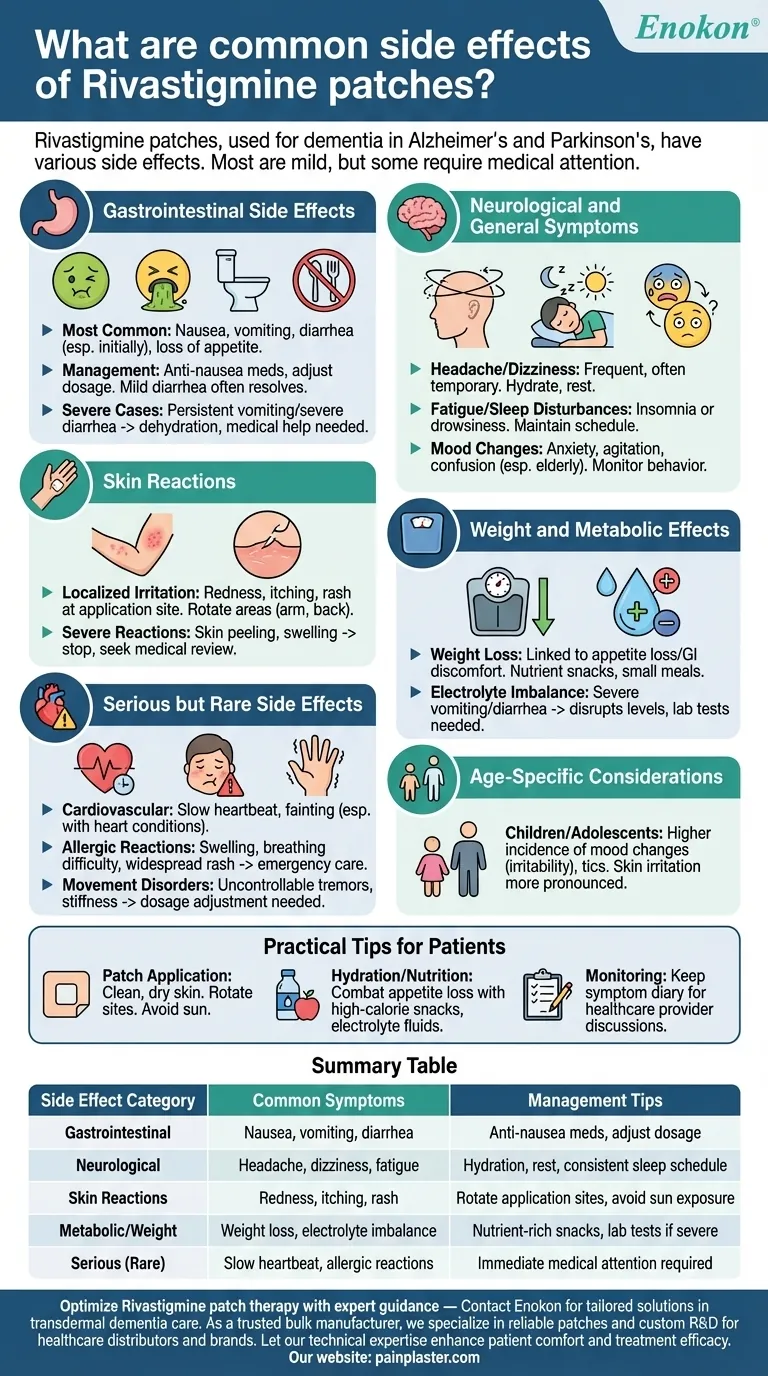 Quels sont les effets secondaires courants des patchs de Rivastigmine ?Gérer les réactions pour une meilleure prise en charge de la démence Guide Visuel