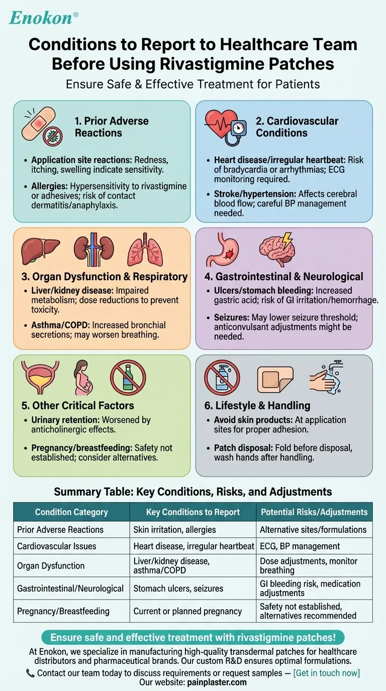 ¿Qué afecciones deben notificarse antes de utilizar los parches de rivastigmina?Garantizar un tratamiento seguro y eficaz Guía Visual