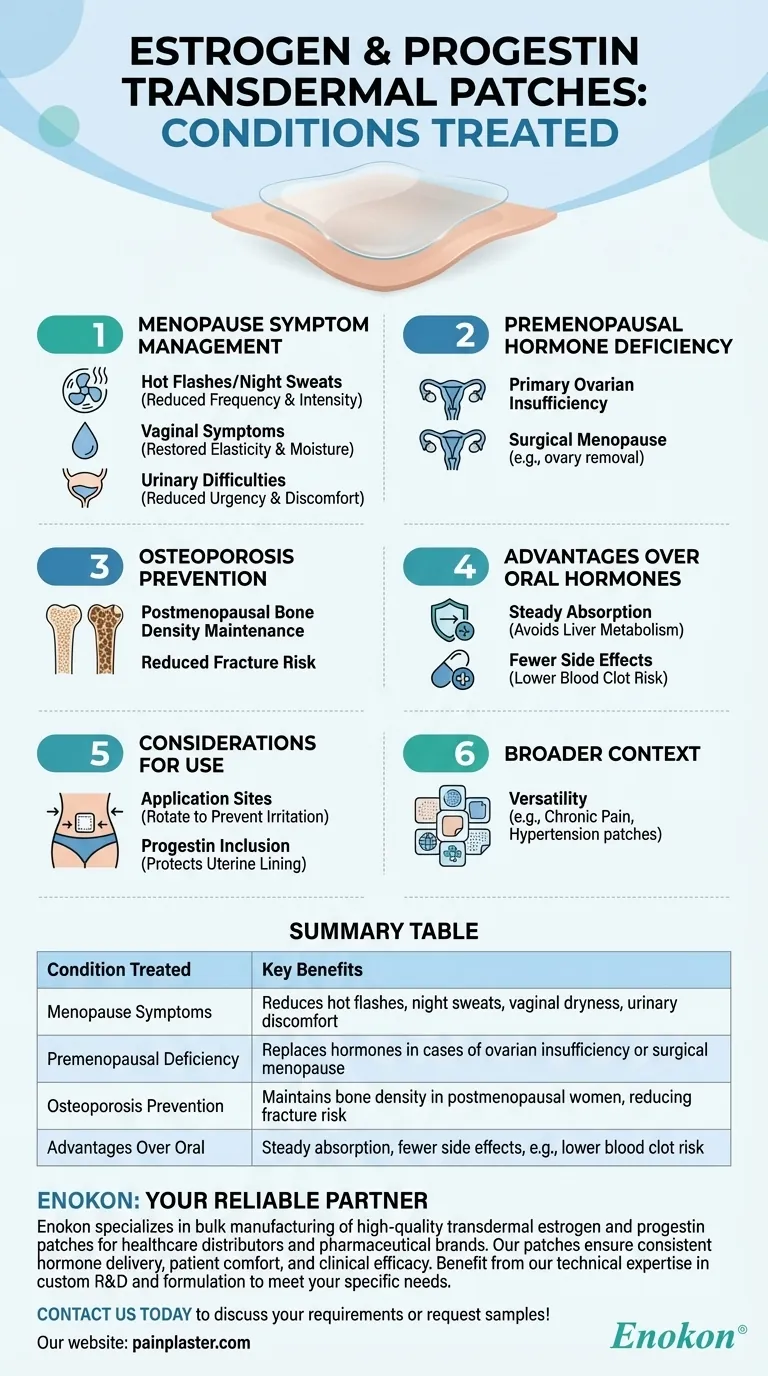 エストロゲンとプロゲスチンの経皮吸収パッチはどのような症状に効果がありますか？ホルモン療法ソリューション ビジュアルガイド