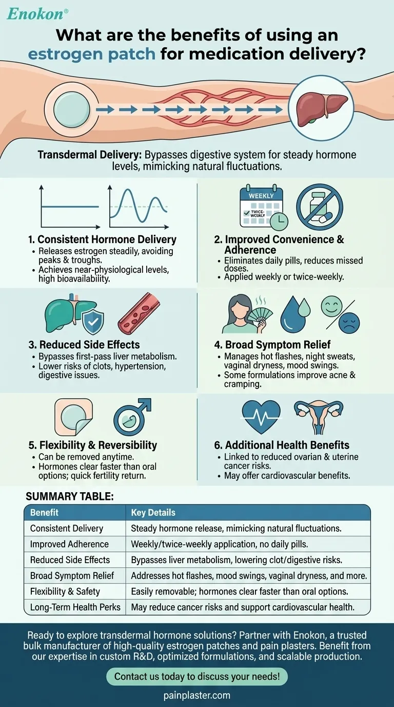 エストロゲンパッチによる薬物療法の利点とは？経皮ホルモン療法の利点を知る ビジュアルガイド