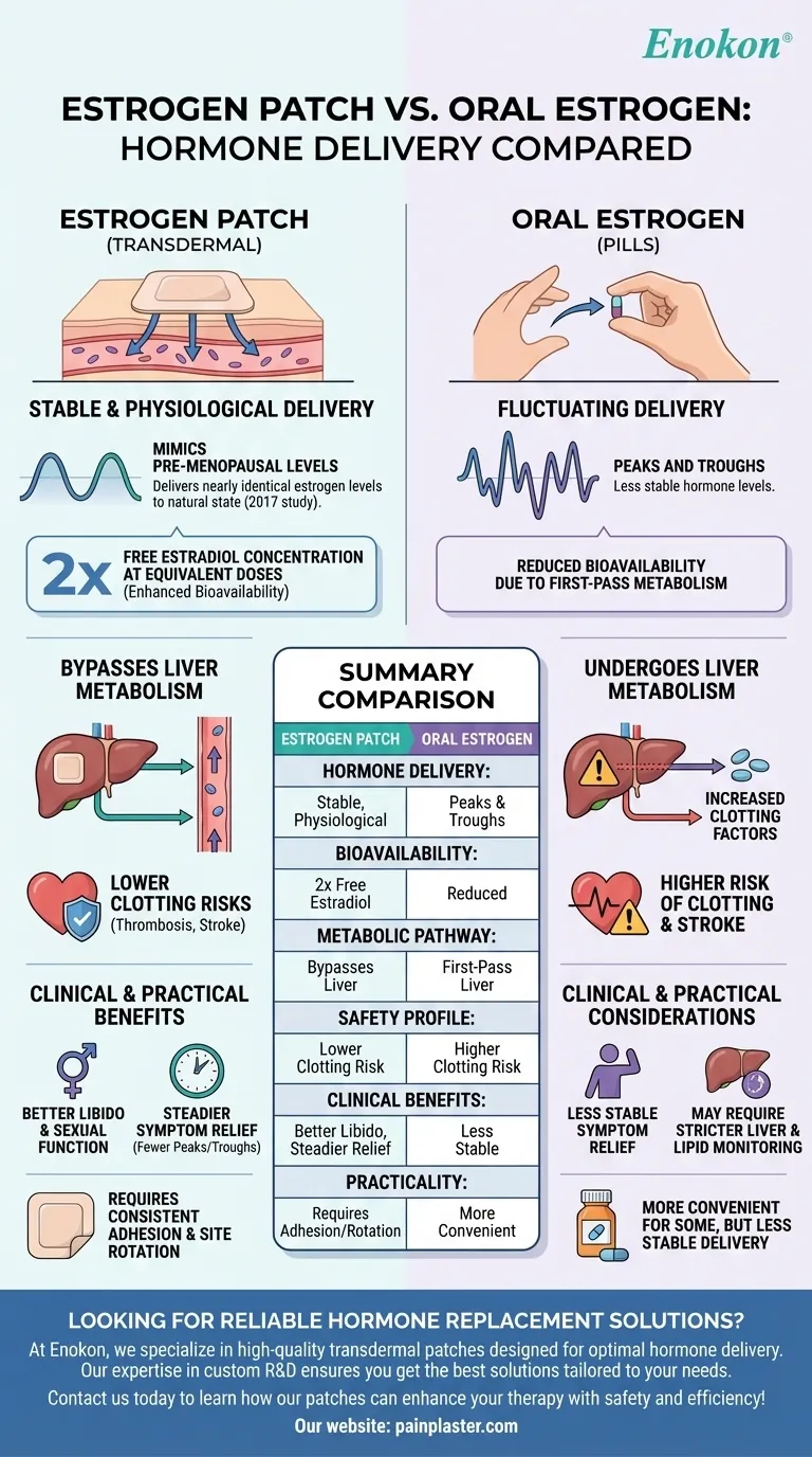 Wie verhält sich das Östrogenpflaster im Hinblick auf die Hormonabgabe im Vergleich zu oralem Östrogen?Entdecken Sie die Hauptunterschiede Visuelle Anleitung