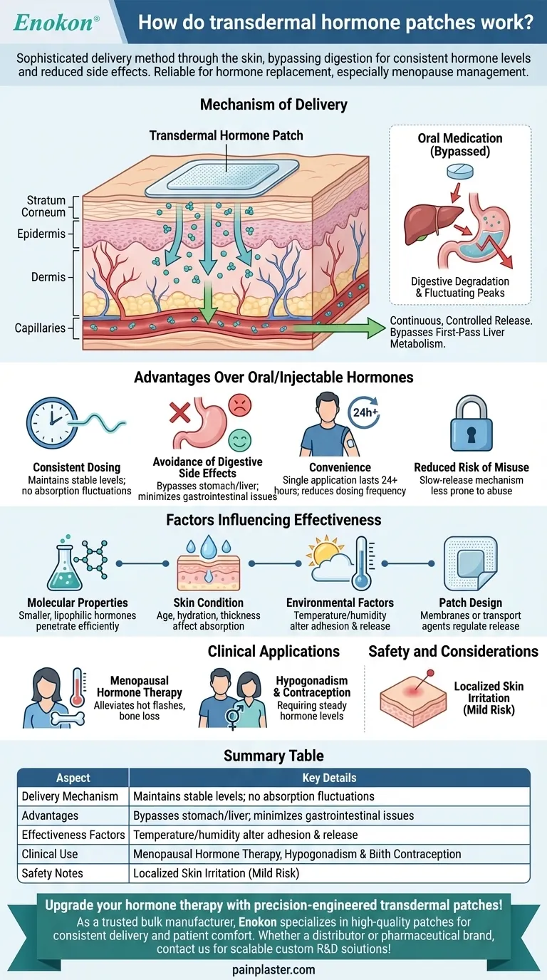 Como é que os pensos hormonais transdérmicos funcionam?Fornecimento estável de hormonas através da absorção cutânea Guia Visual
