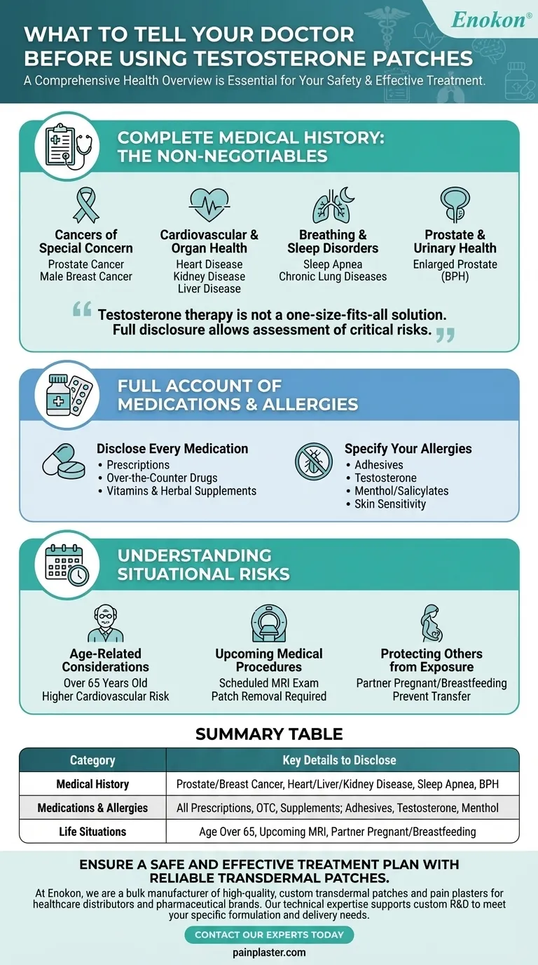 ¿Qué deben decir los pacientes a su médico antes de utilizar parches de testosterona?Consejos clave de seguridad y eficacia Guía Visual