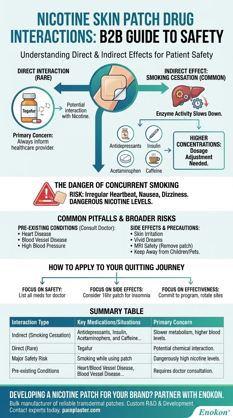 What drug interactions should be considered with nicotine skin patches? Key Medication & Safety Guide Visual Guide