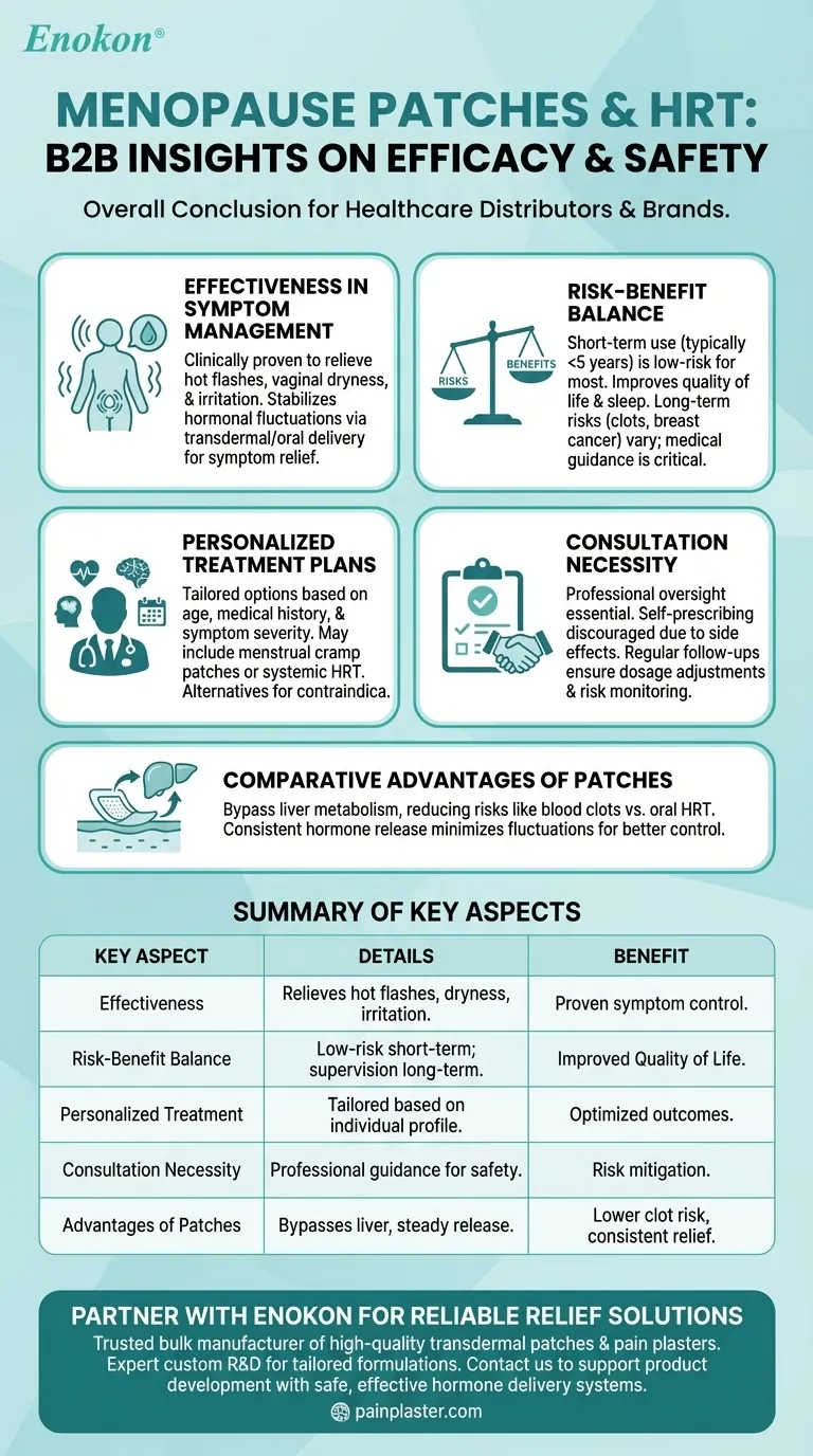 What is the overall conclusion about the use of menopause patches and HRT? Effective Relief with Medical Oversight Visual Guide