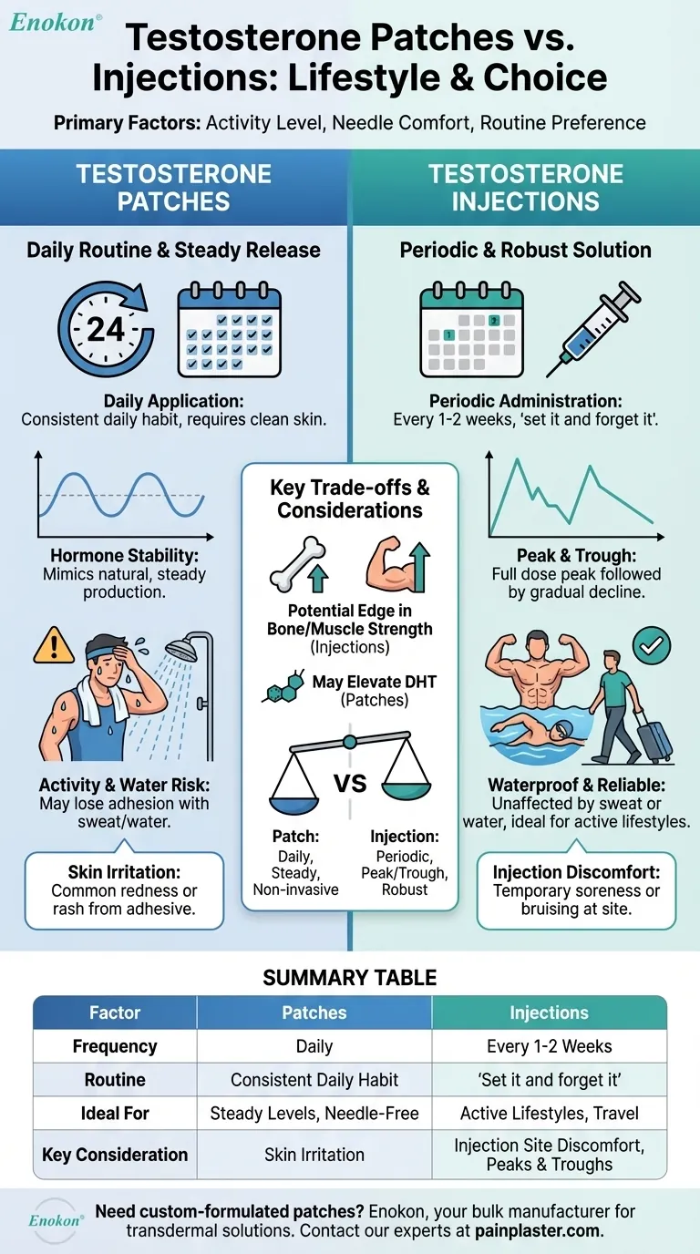 テストステロンパッチと注射のどちらかを選択する際に考慮すべきライフスタイル要因とは？あなたのベストフィットを見つける ビジュアルガイド
