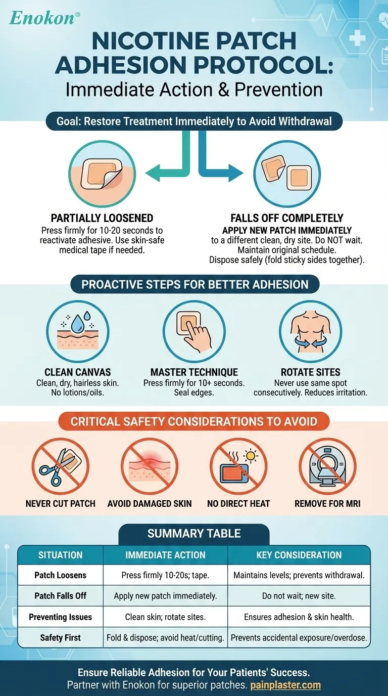 What should you do if the nicotine patch loosens or falls off? Maintain Your Quit Journey with These Steps Visual Guide