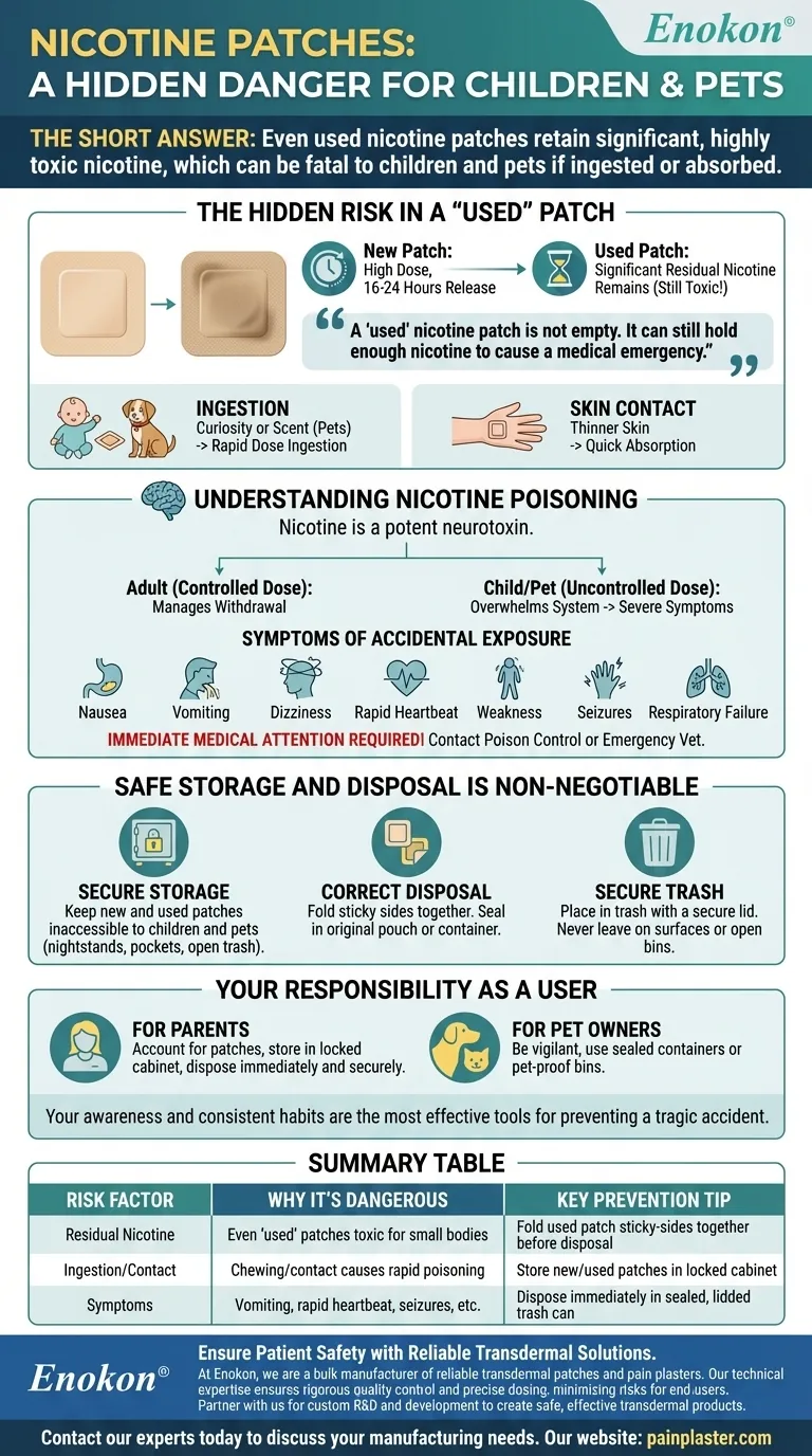 لماذا يجب إبعاد لصقات النيكوتين عن متناول الأطفال والحيوانات الأليفة؟منع مخاطر التسمم العرضي دليل مرئي