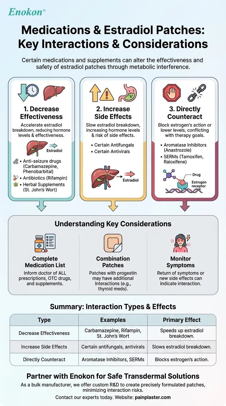 Quels sont les médicaments qui interagissent avec les patchs d'estradiol ?Principaux risques et conseils de sécurité Guide Visuel