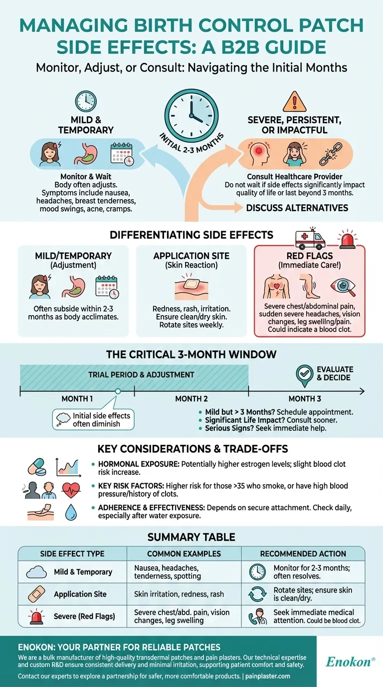 O que deve uma pessoa fazer se sentir efeitos secundários desconfortáveis com o adesivo contracetivo?Gerir os sintomas de forma segura Guia Visual