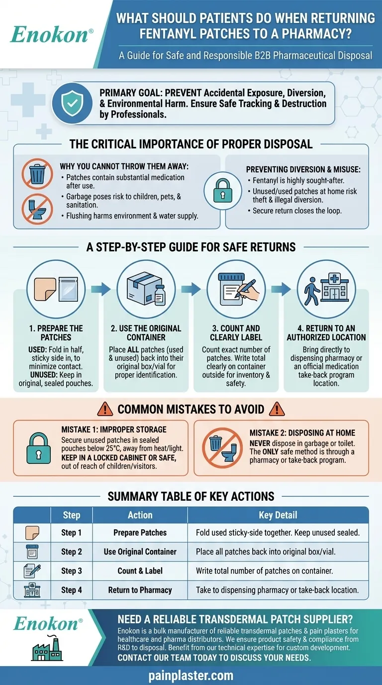 フェンタニル・パッチを薬局に返却する場合、患者はどうすべきか？安全な廃棄ガイドライン ビジュアルガイド