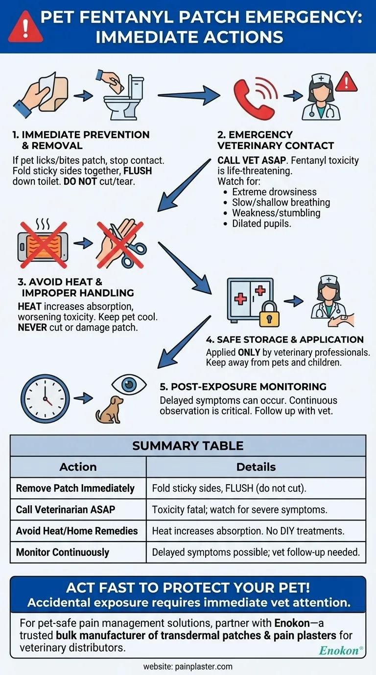 O que deve ser feito se um animal de estimação lamber ou morder o adesivo de fentanil?Passos de emergência para salvar o seu animal de estimação Guia Visual