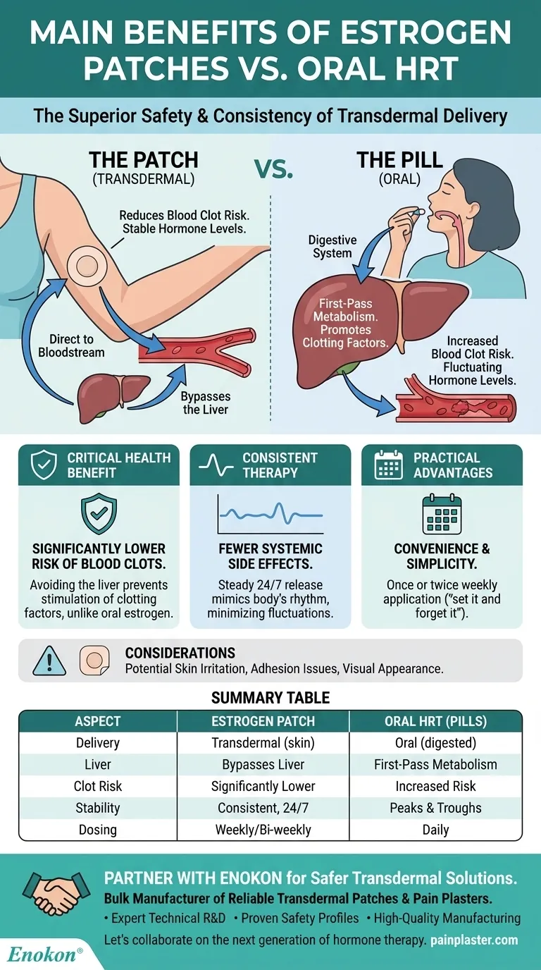 What are the main benefits of estrogen patches compared to other HRT forms? A Safer, More Effective Delivery Method Visual Guide