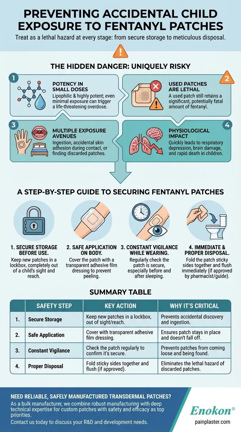 Que precauções devem ser tomadas para reduzir o risco de as crianças serem expostas a pensos de fentanilo? Guia Visual