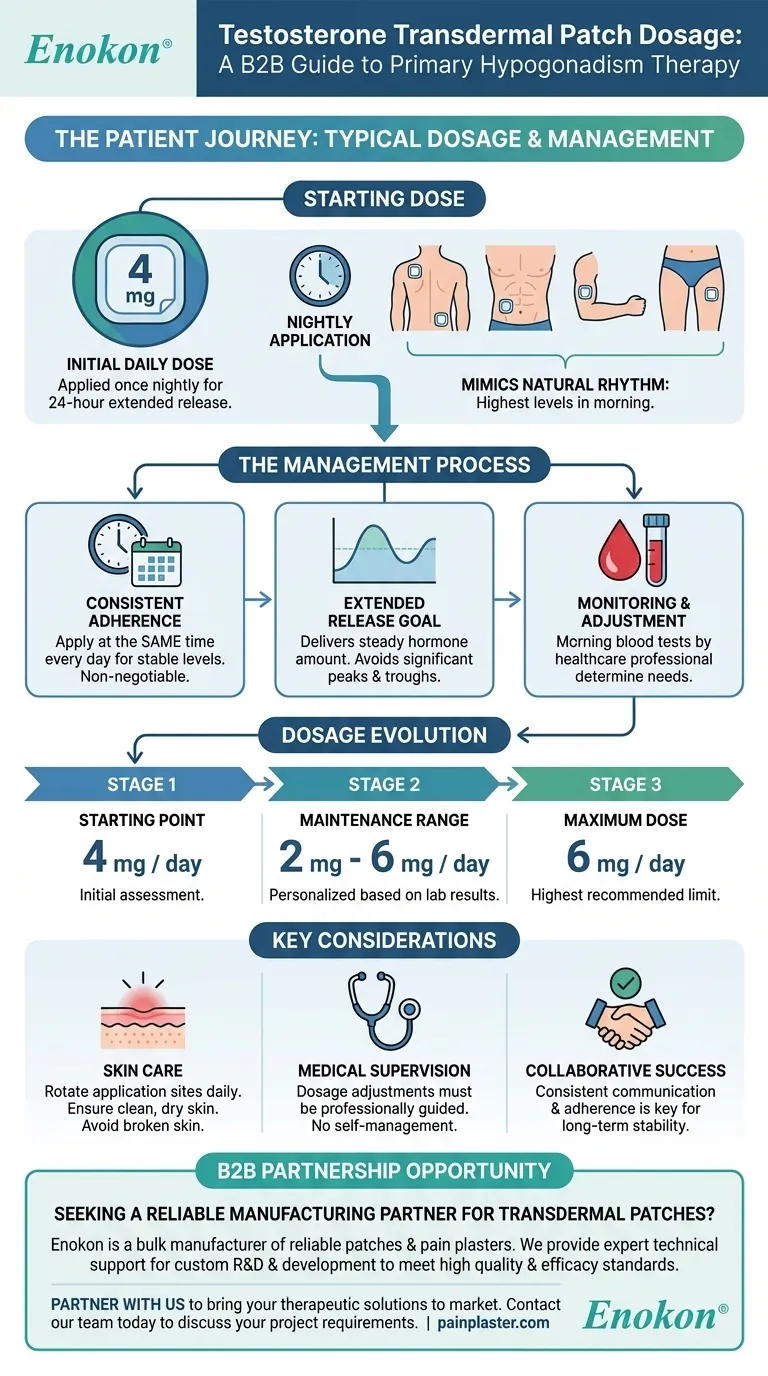¿Cuál es la dosis típica del parche transdérmico de testosterona en adultos con hipogonadismo primario? Guía Visual