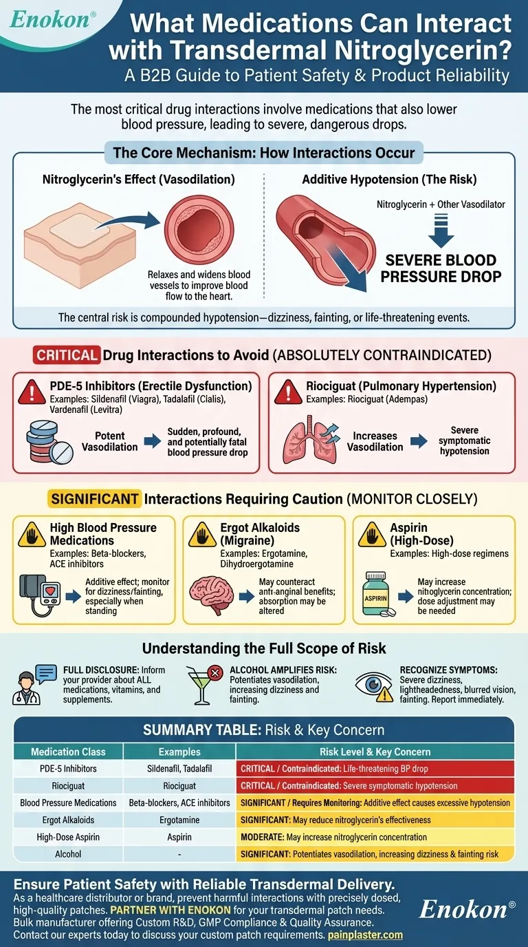 Quels sont les médicaments qui peuvent interagir avec la nitroglycérine transdermique ?Éviter les interactions médicamenteuses dangereuses Guide Visuel