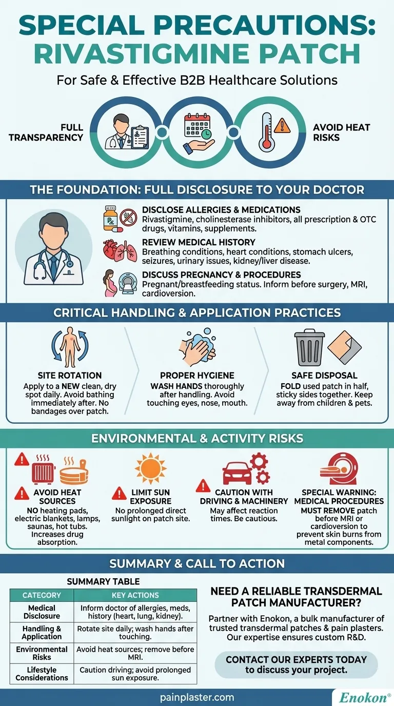リバスチグミンパッチを使用する前に、どのような特別な注意を守る必要がありますか？重要な安全ガイド ビジュアルガイド
