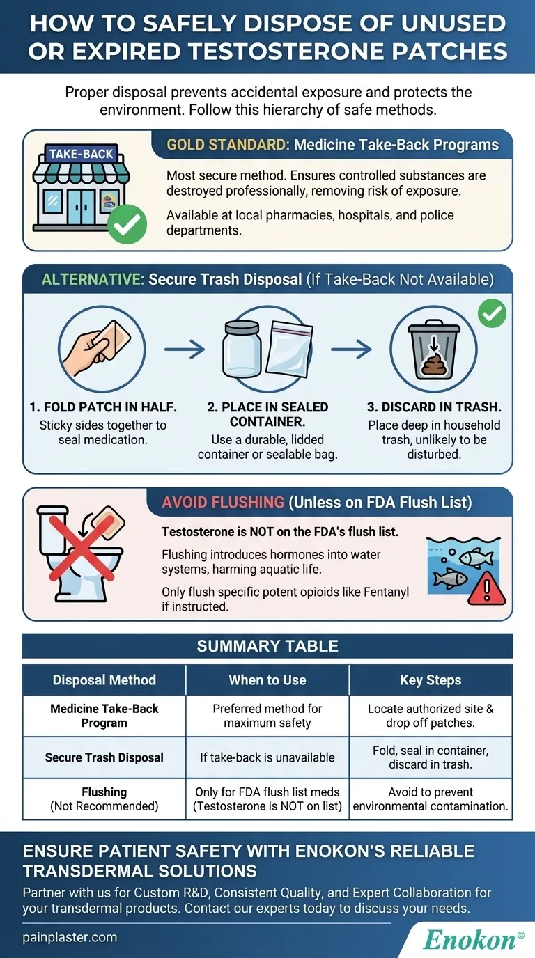 Como devem ser eliminados os pensos de testosterona não utilizados ou fora do prazo de validade?Dicas de eliminação segura para evitar riscos Guia Visual