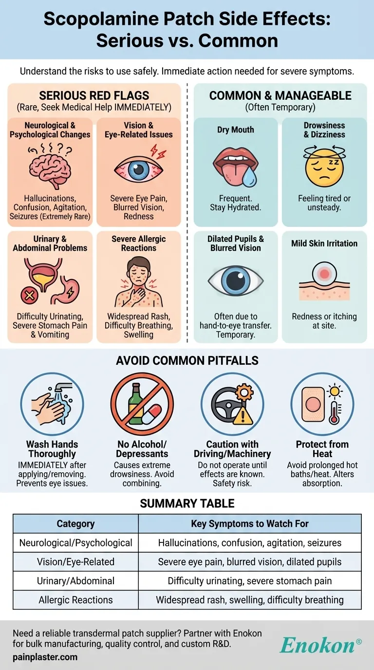 ما الآثار الجانبية الخطيرة التي يمكن أن تسببها لاصقة سكوبولامين؟المخاطر الرئيسية والإجراءات الطارئة دليل مرئي