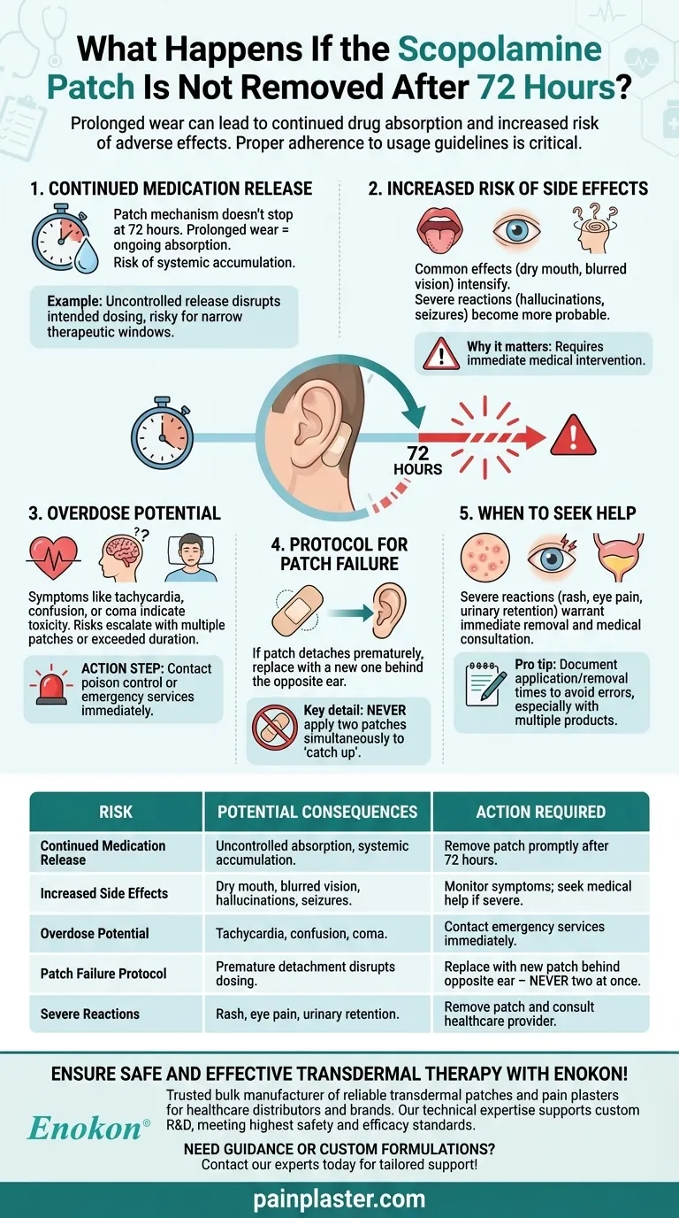 O que acontece se o adesivo de escopolamina não for removido após 72 horas?Riscos e conselhos de segurança Guia Visual