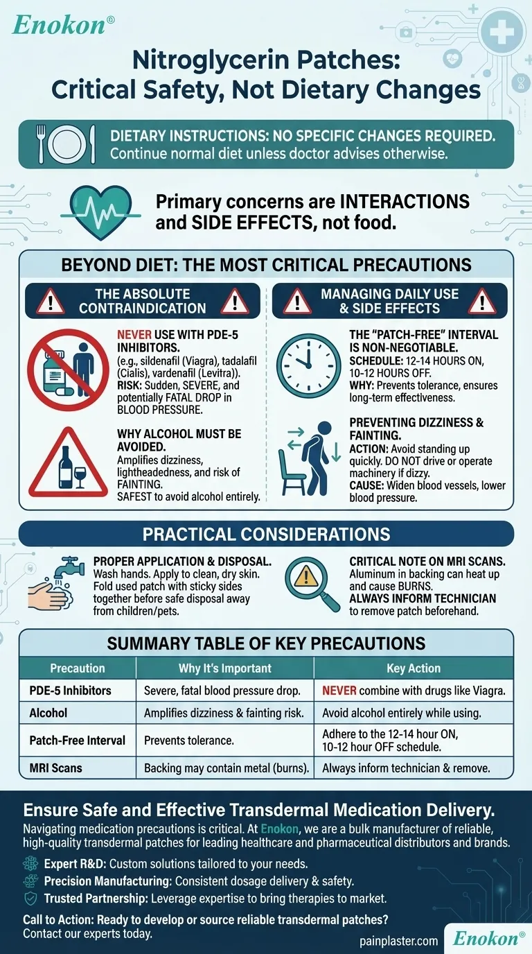 ニトログリセリンパッチ使用中はどのような食事指示に従うべきか？安全使用のための主なガイドライン ビジュアルガイド