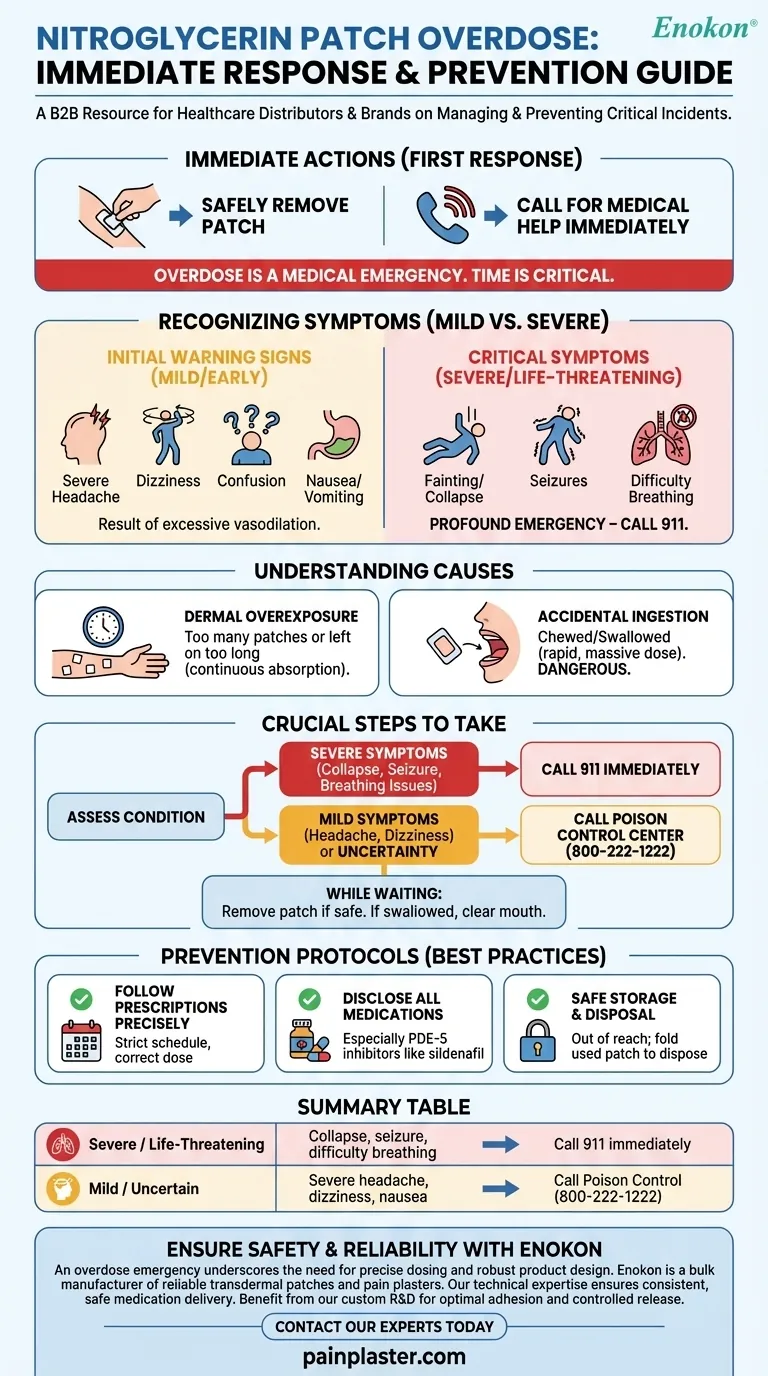O que deve ser feito em caso de sobredosagem de adesivo de nitroglicerina?Passos de emergência e prevenção Guia Visual