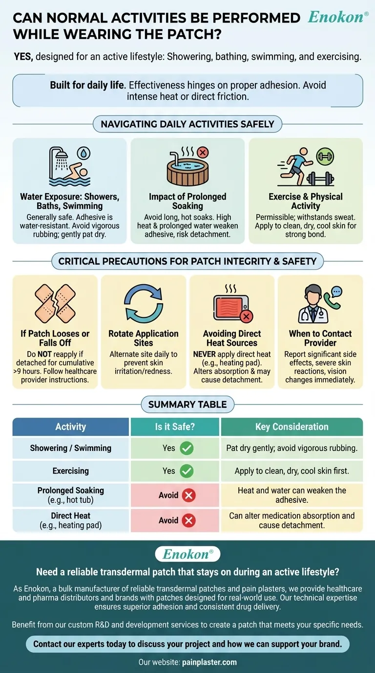 パッチを装着したまま通常の活動ができますか？中断することなく活動的に ビジュアルガイド
