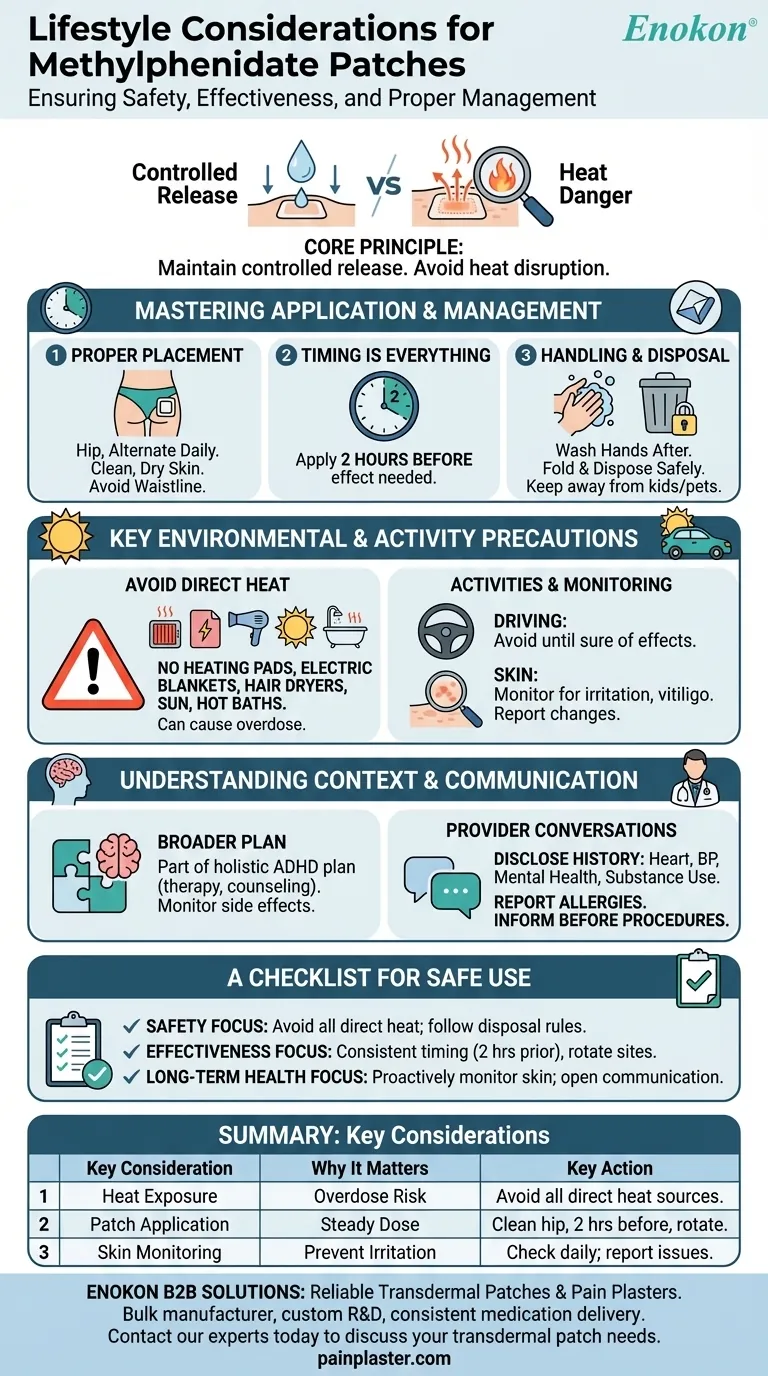 Que considerações sobre o estilo de vida são importantes durante a utilização de adesivos de metilfenidato?Otimizar a segurança e a eficácia no tratamento da PHDA Guia Visual