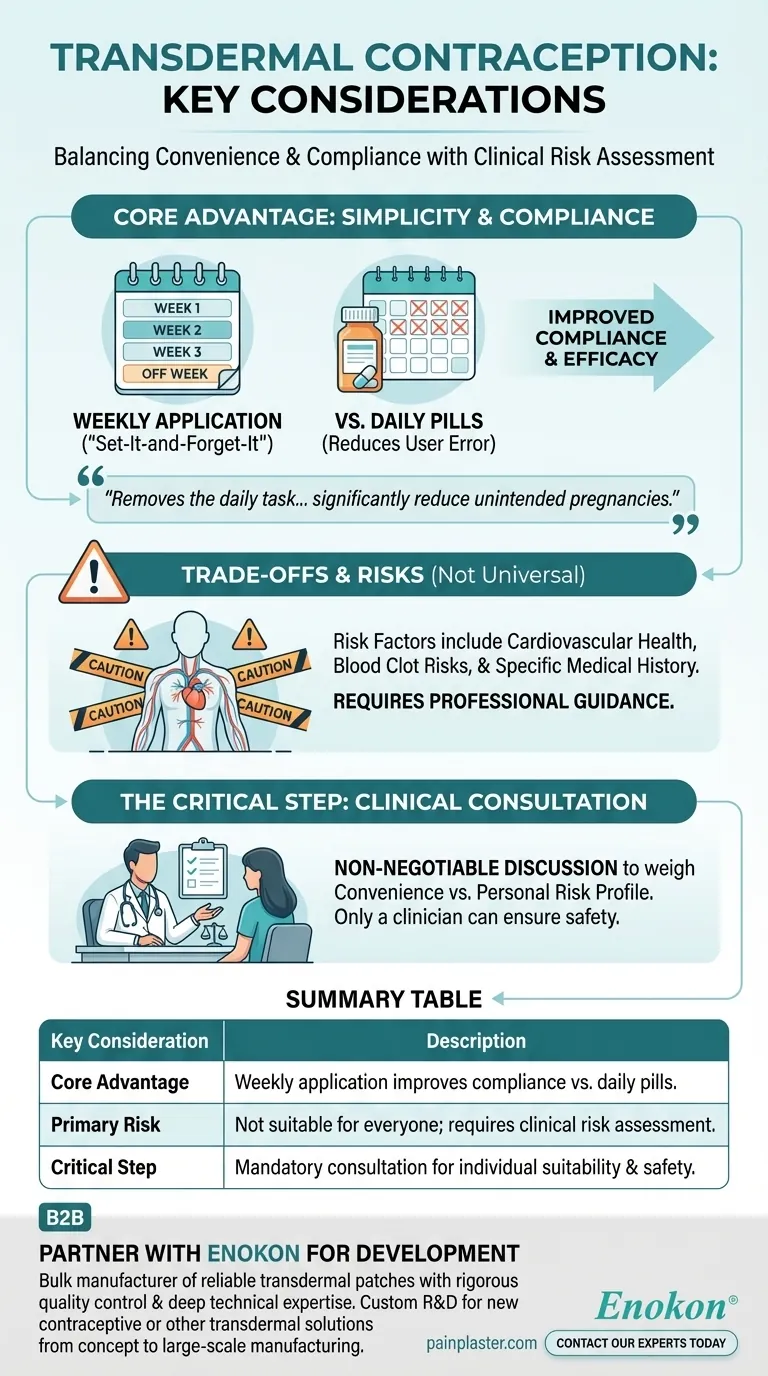 ما هي الاعتبارات الرئيسية المتعلقة بوسائل منع الحمل عبر الجلد؟ضمان الاستخدام الآمن والفعال دليل مرئي