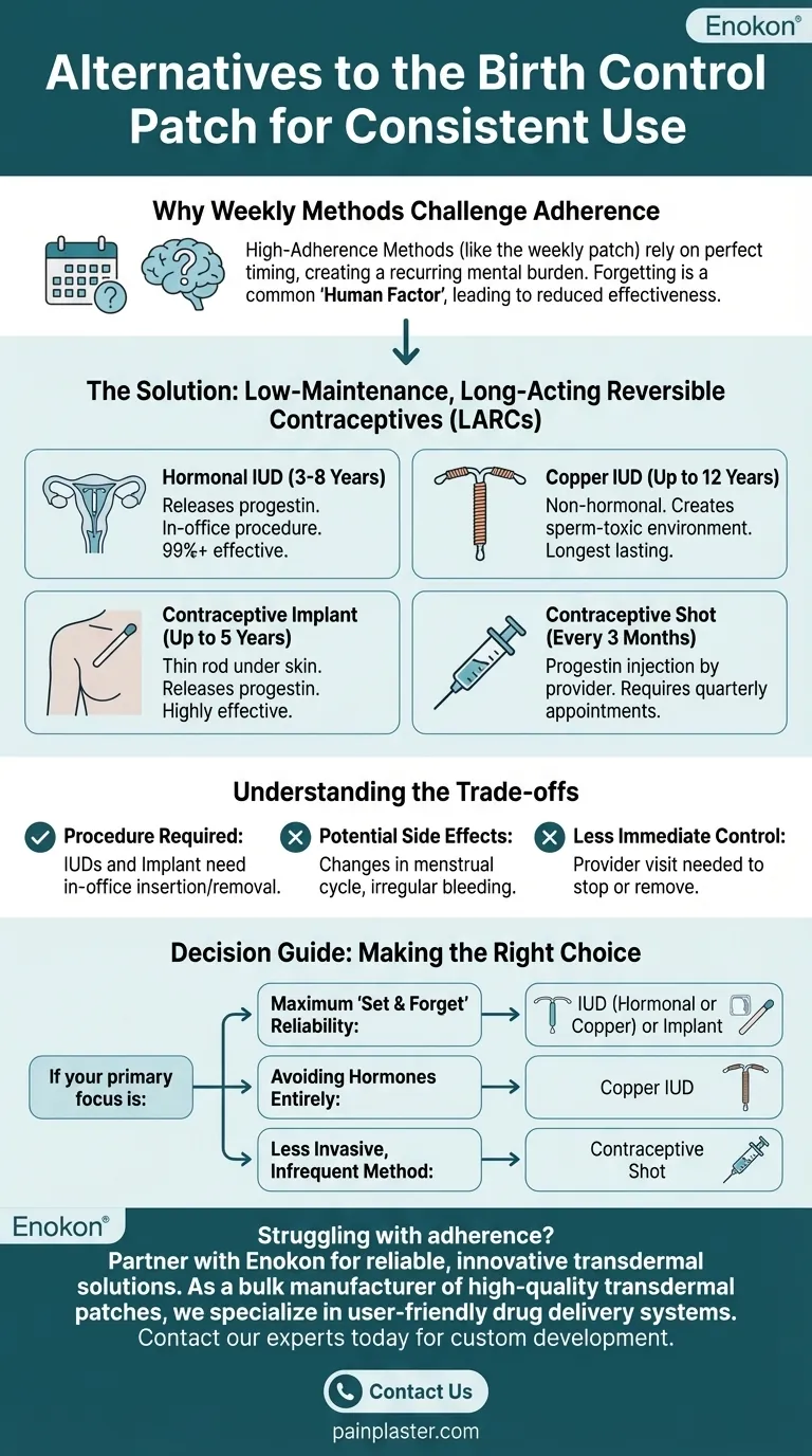 避妊パッチの交換をよく忘れる人のために、パッチに代わるものは何がありますか？ ビジュアルガイド