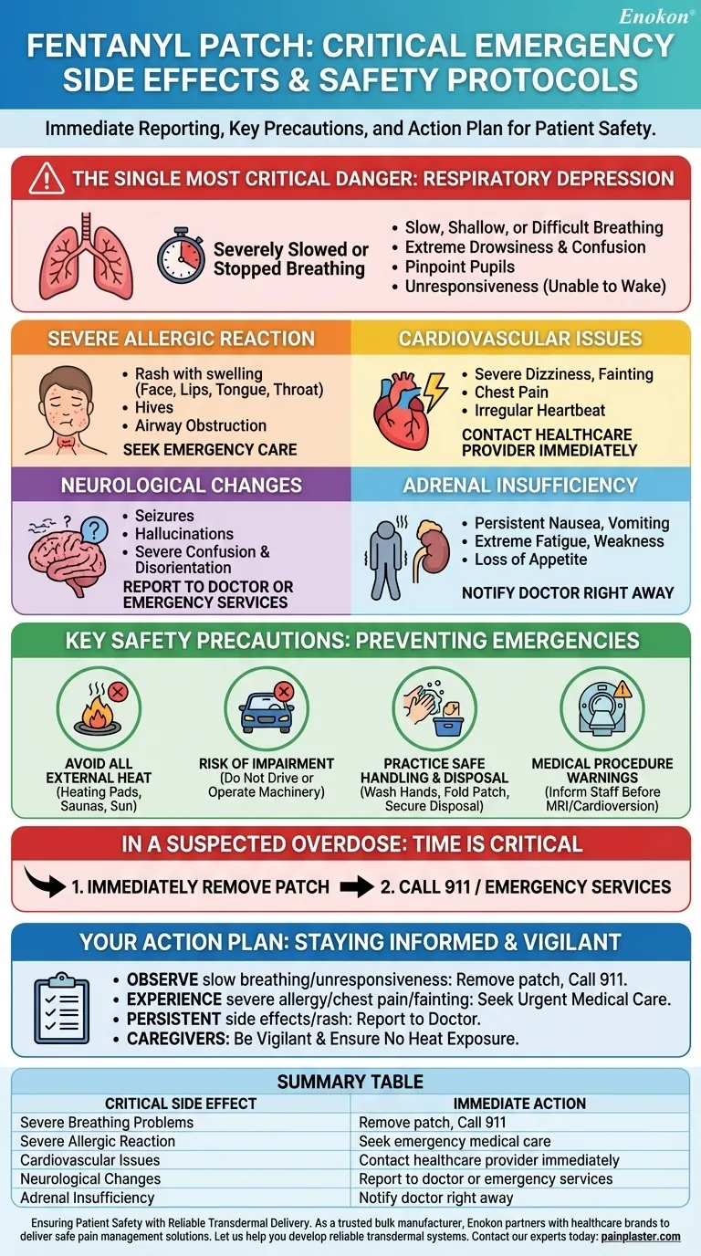 フェンタニルパッチの使用時に直ちに報告すべき副作用とは？重大な警告サイン ビジュアルガイド