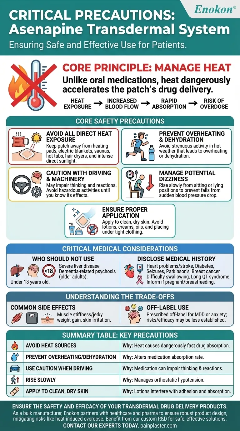 O que deve ser evitado durante a utilização da asenapina transdérmica?Principais precauções de segurança Guia Visual